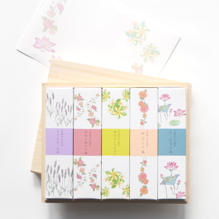 Floral Incense Set in Wooden Box